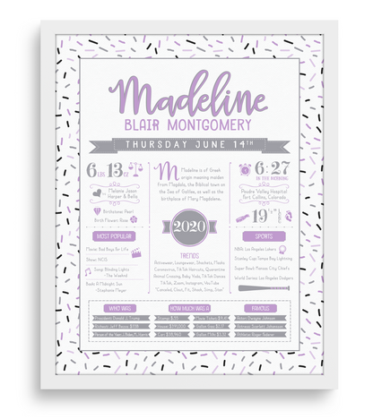 White Frame / Purple & Gray Print