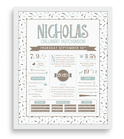 White Frame / Mint Blue & Brown Print