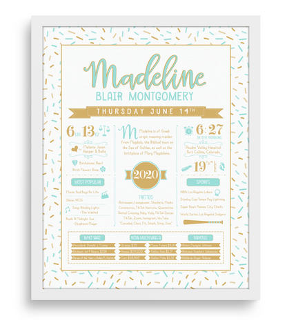 White Frame / Aqua & Gold Print