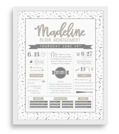 White Frame / Gray & Beige Print