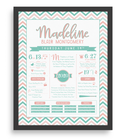 Black Frame / Peachy Pink & Aqua Print
