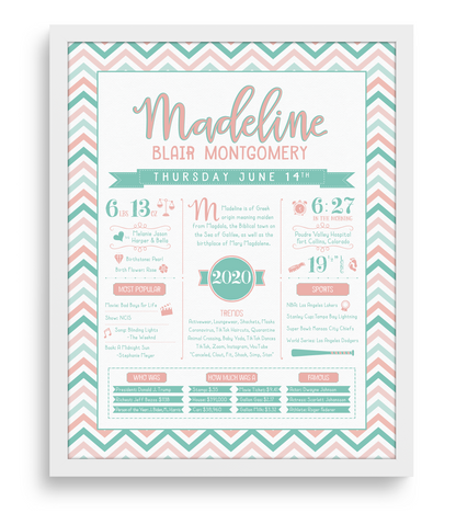 White Frame / Peachy Pink & Aqua Print