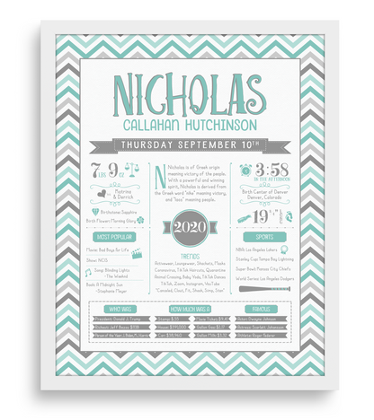 White Frame / Turquoise & Gray Print