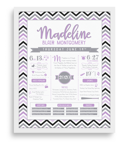 White Frame / Purple & Gray Print