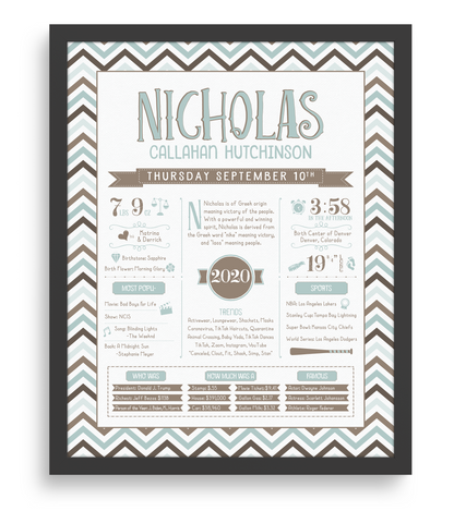 Black Frame / Mint Blue & Brown Print