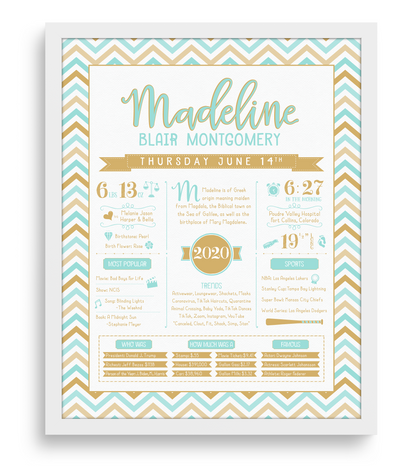 White Frame / Aqua & Gold Print