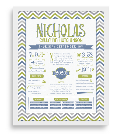 White Frame / Green & Blue Print
