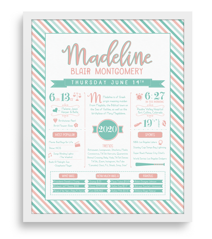 White Frame / Peachy Pink & Aqua Print