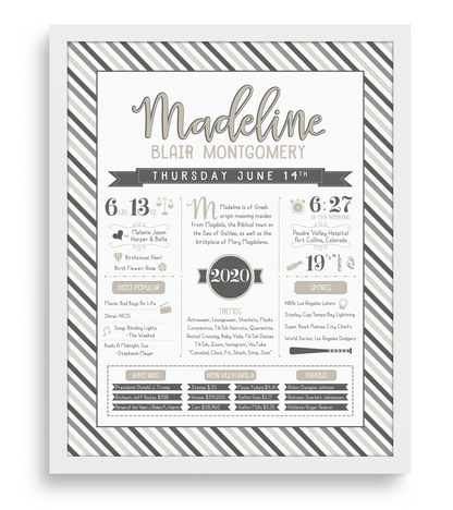 White Frame / Gray & Beige Print