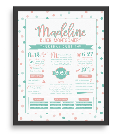 Black Frame / Peachy Pink & Aqua Print