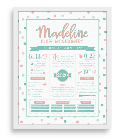 White Frame / Peachy Pink & Aqua Print