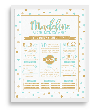 White Frame / Aqua & Gold Print