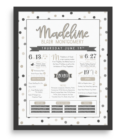 Black Frame / Gray & Beige Print