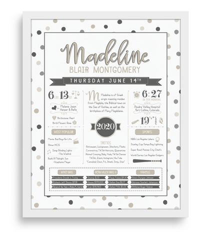 White Frame / Gray & Beige Print