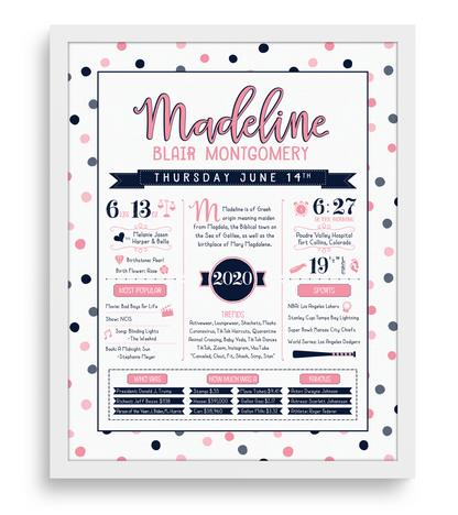 White Frame / Pink & Navy Print