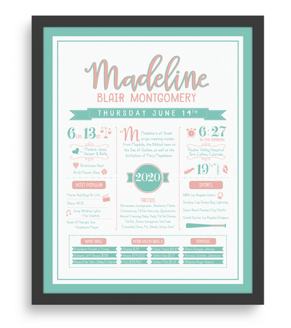 Black Frame / Peachy Pink & Aqua Print