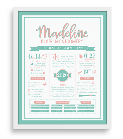 White Frame / Peachy Pink & Aqua Print