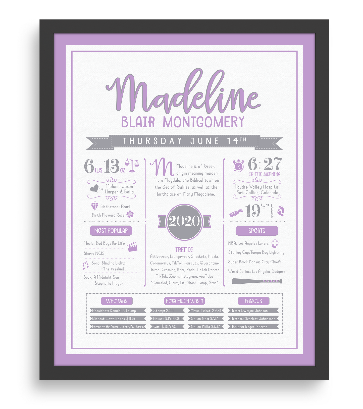 Black Frame / Purple & Gray Print