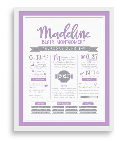 White Frame / Purple & Gray Print
