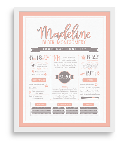 White Frame / Peach & Brown Print