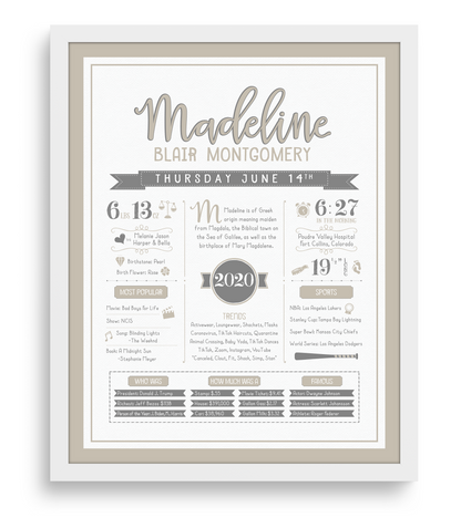 White Frame / Gray & Beige Print