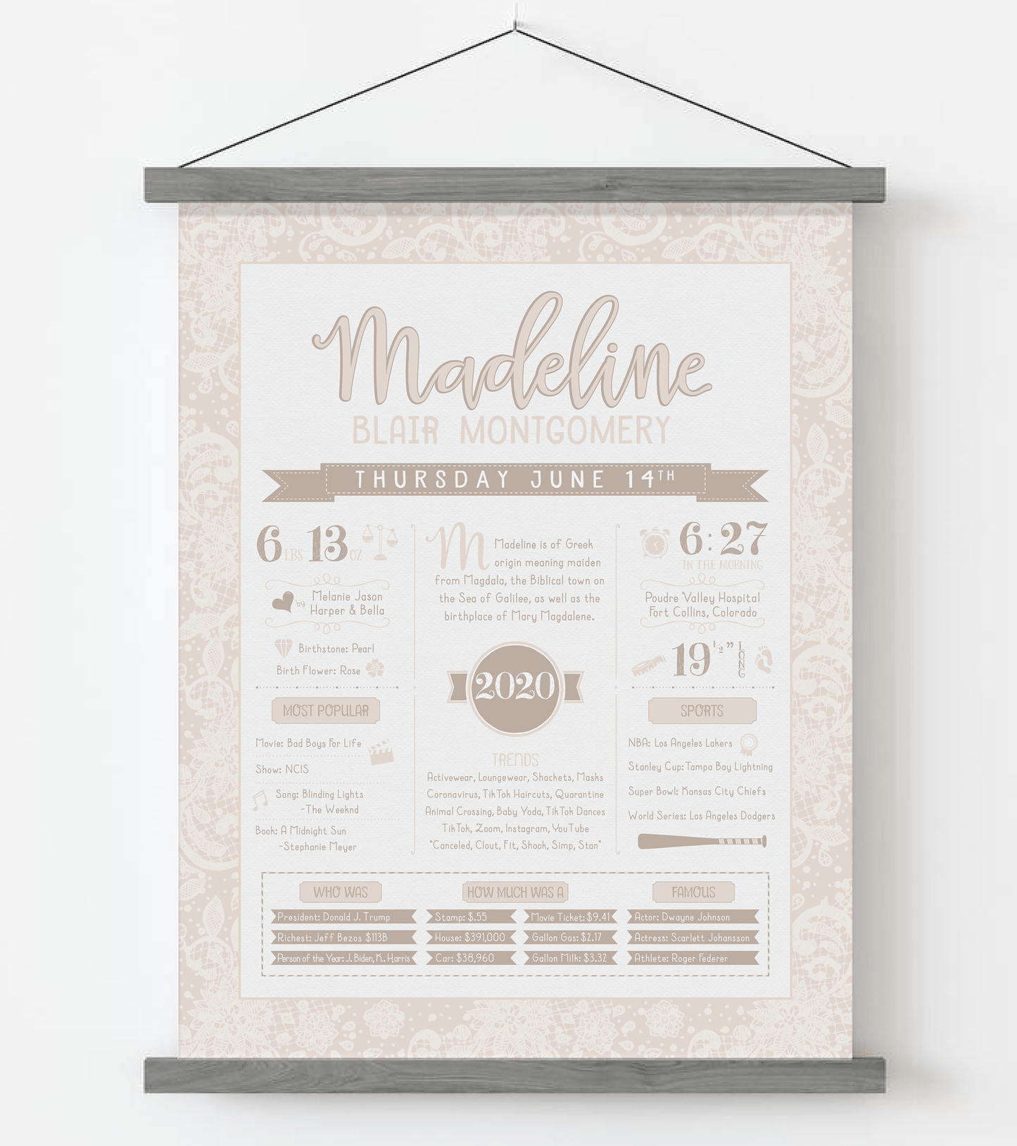 Gray Magnetic Frame / Beige Print