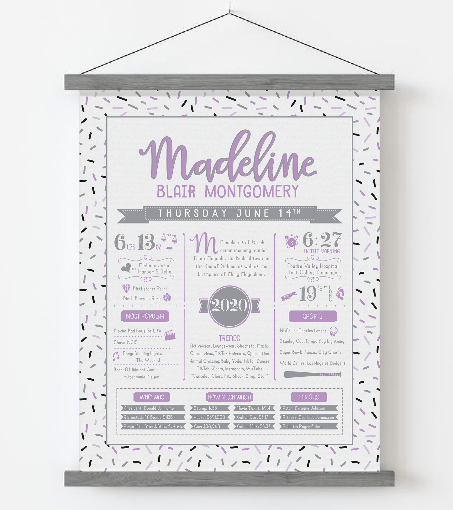 Gray Magnetic Frame / Purple & Gray Print