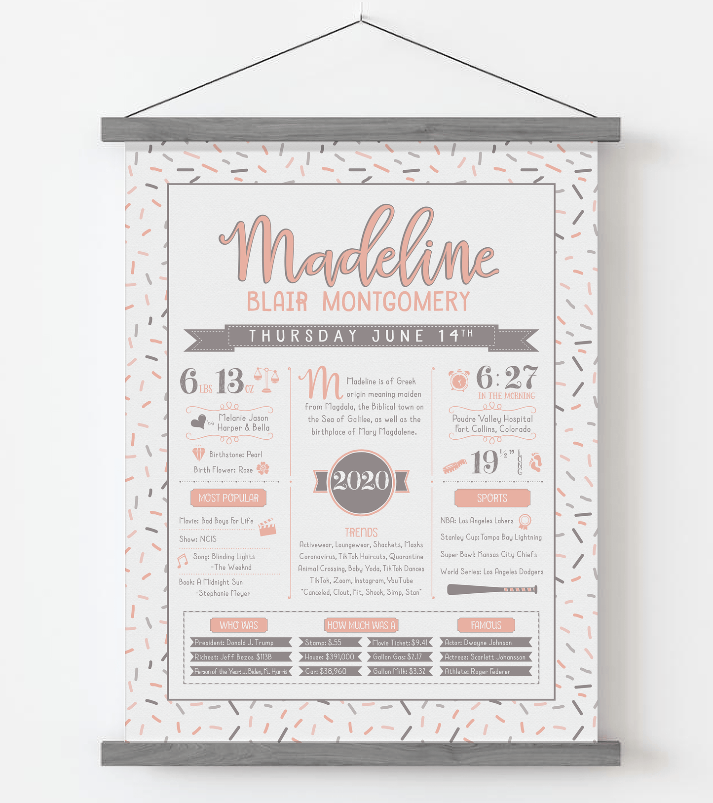 Gray Magnetic Frame / Peach & Brown Print