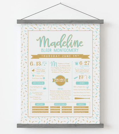 Gray Magnetic Frame / Aqua & Gold Print