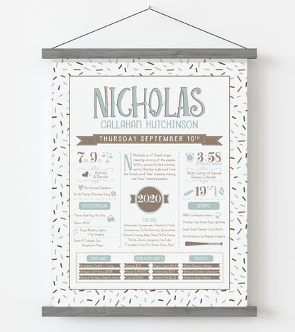 Gray Magnetic Frame / Mint Blue & Brown Print