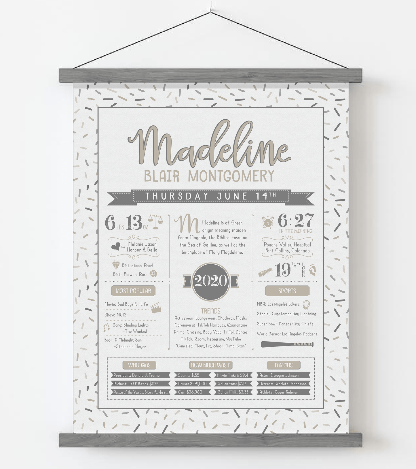 Gray Magnetic Frame / Gray & Beige Print