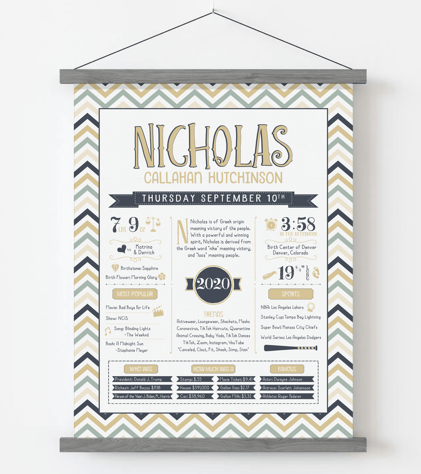 Gray Magnetic Frame / Sandy Beige & Navy Print