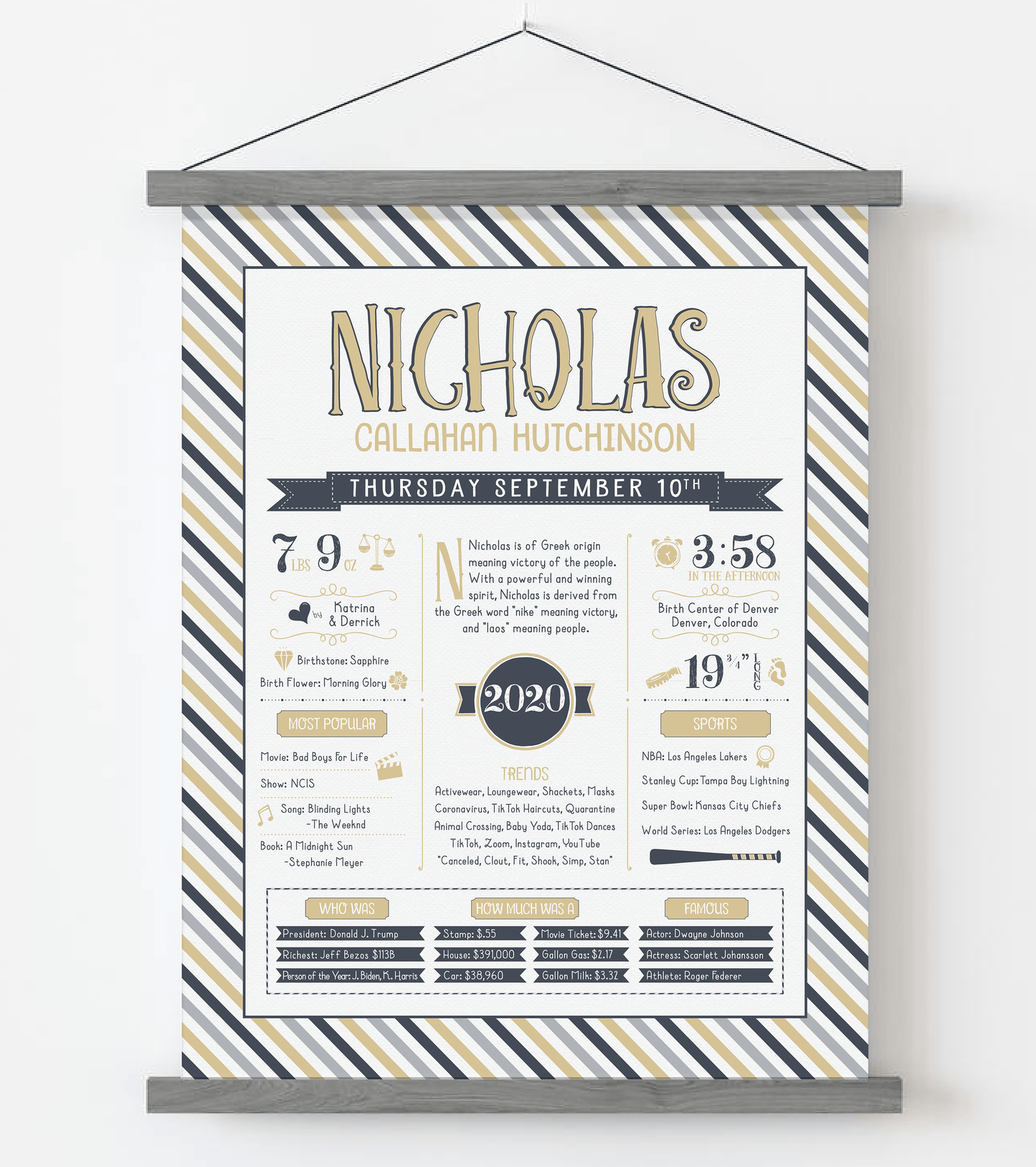 Gray Magnetic Frame / Sandy Beige & Navy Print