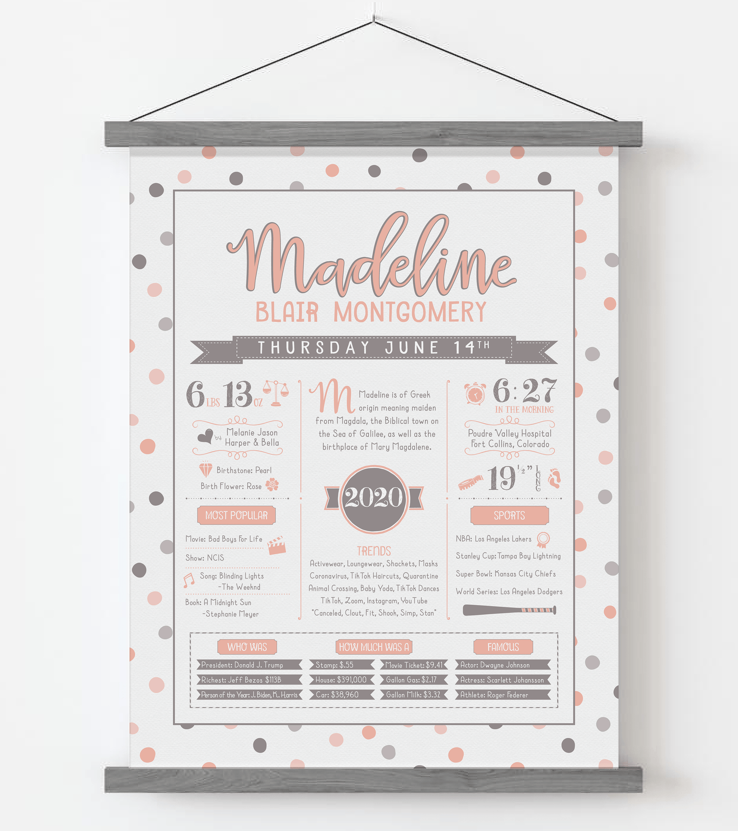 Gray Magnetic Frame / Peach & Brown Print