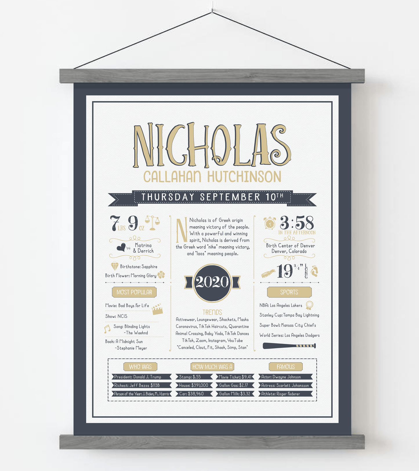 Gray Magnetic Frame / Sandy Beige & Navy Print